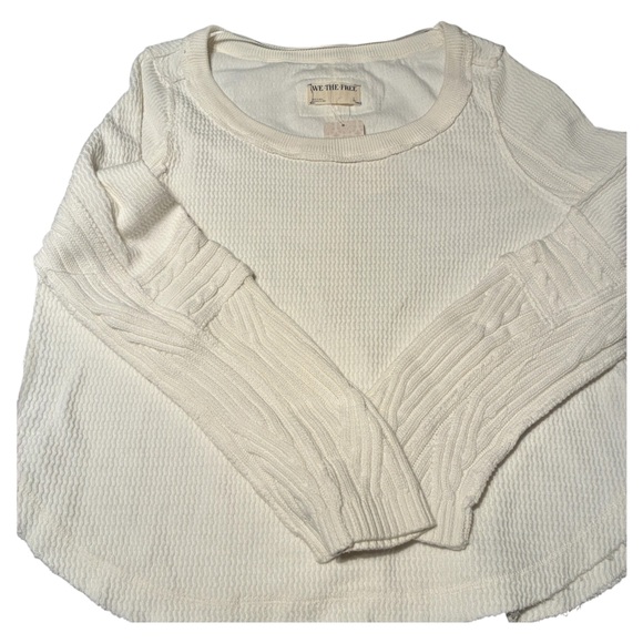 NWT Free People We The Free Swinging Cable Cuff Long Sleeve in Ivory Combo Large - Picture 5 of 9